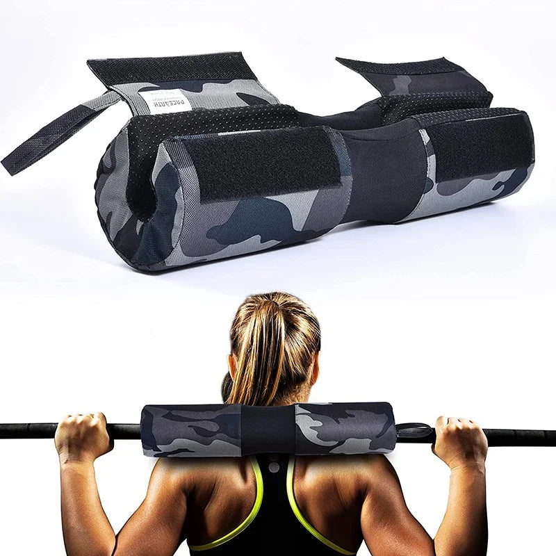 Camouflage foam bar pad with wrap straps for squats and bar support