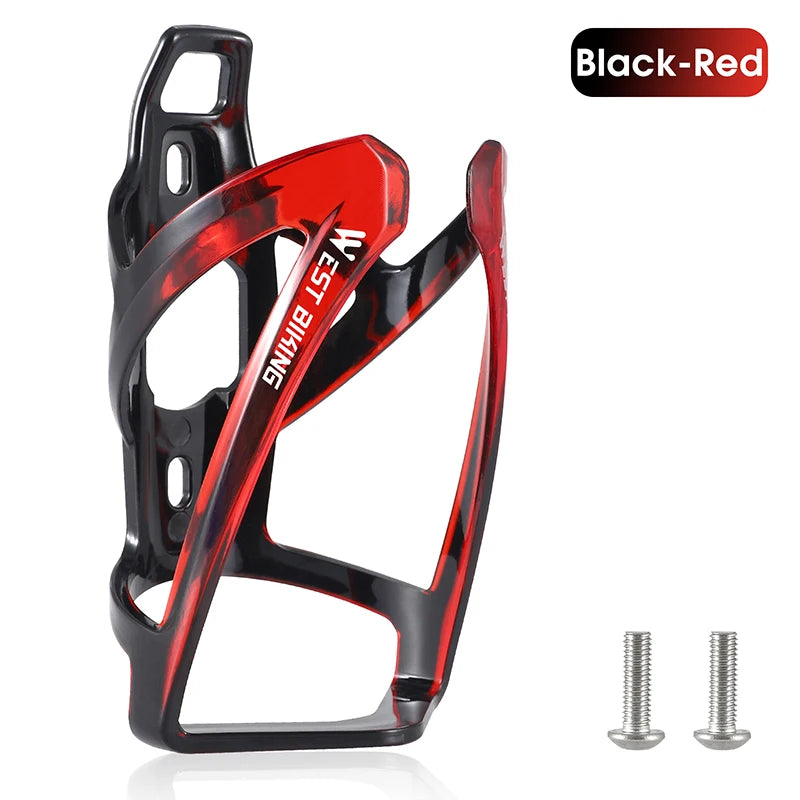 Bicycle water bottle cage, black with red gradient, with mounting screws