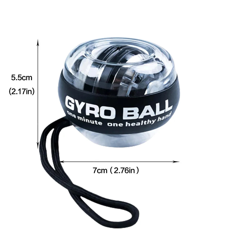 Gyro force ball with wrist strap, size diagram showing 5.5 cm and 7 cm