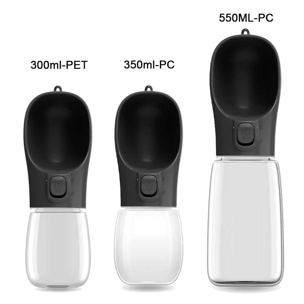 Black pet water bottle set with multiple sizes and flip drinking top