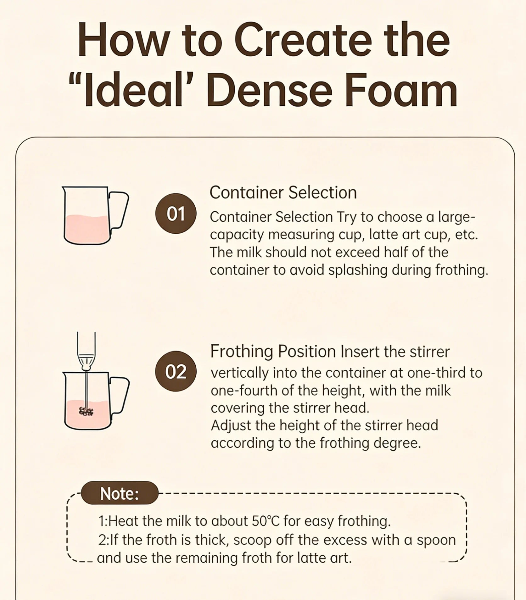 White handheld electric milk frother whisking in a bowl of foam