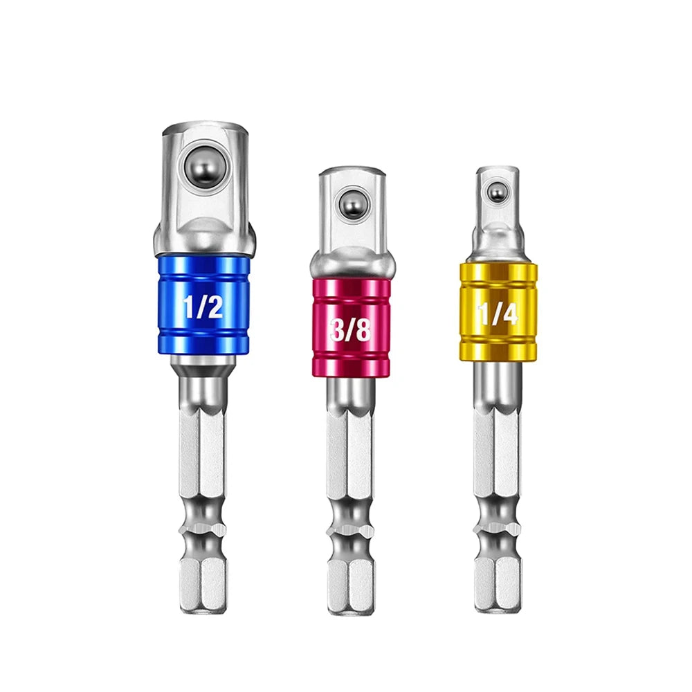105° angle socket adapters: 1/2 blue, 3/8 red, 1/4 gold drive sizes