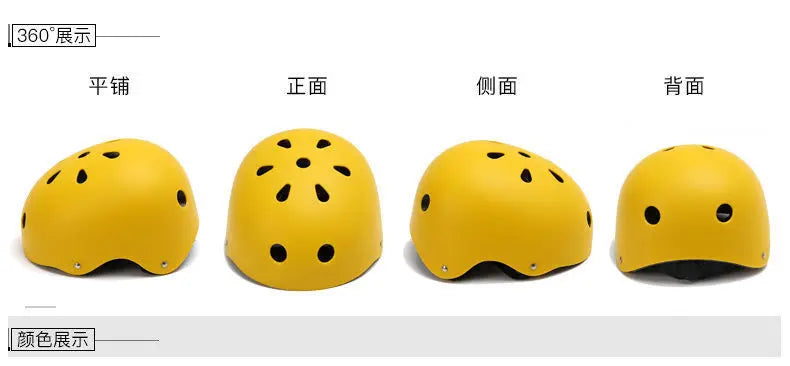 Bike helmet shell color views: yellow close-ups from different angles.