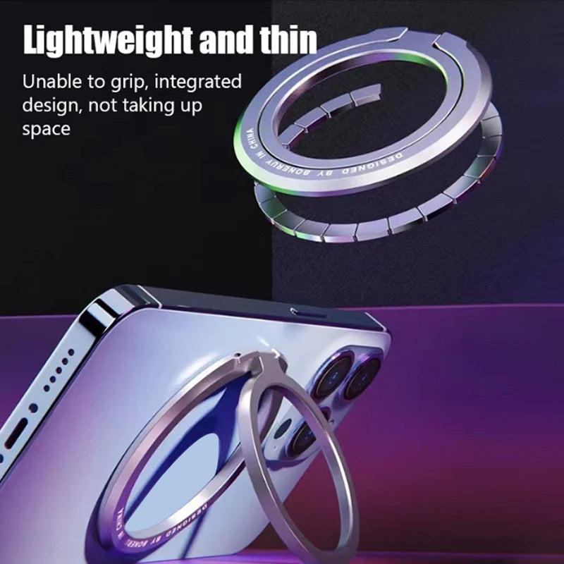 Silver magnetic phone ring holder with slim round finger loop
