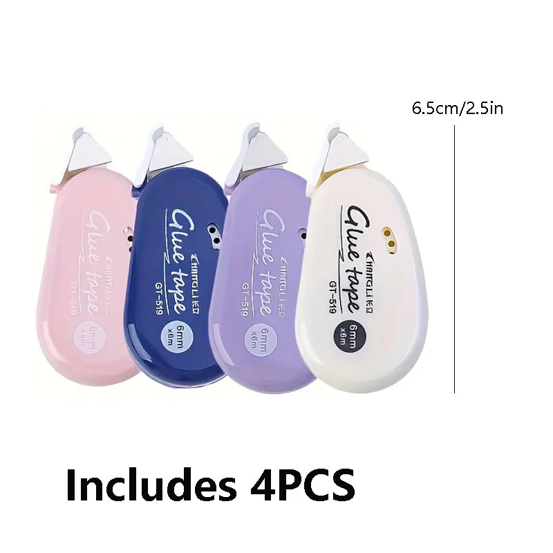 Set of 4 double-sided adhesive glue tape dispensers in pink, blue, purple, white