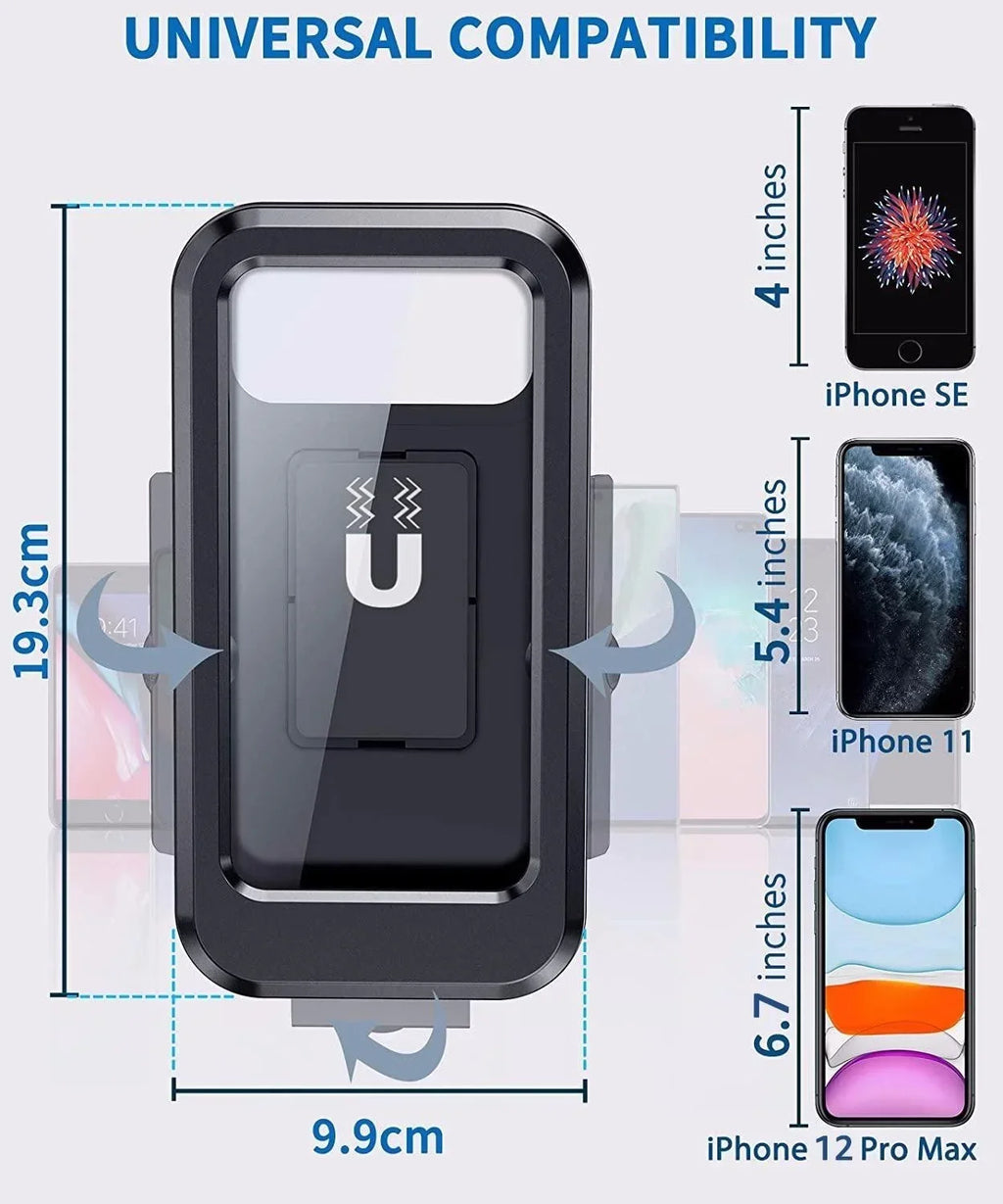 Black universal bike phone mount with adjustable clamp and magnetic holder