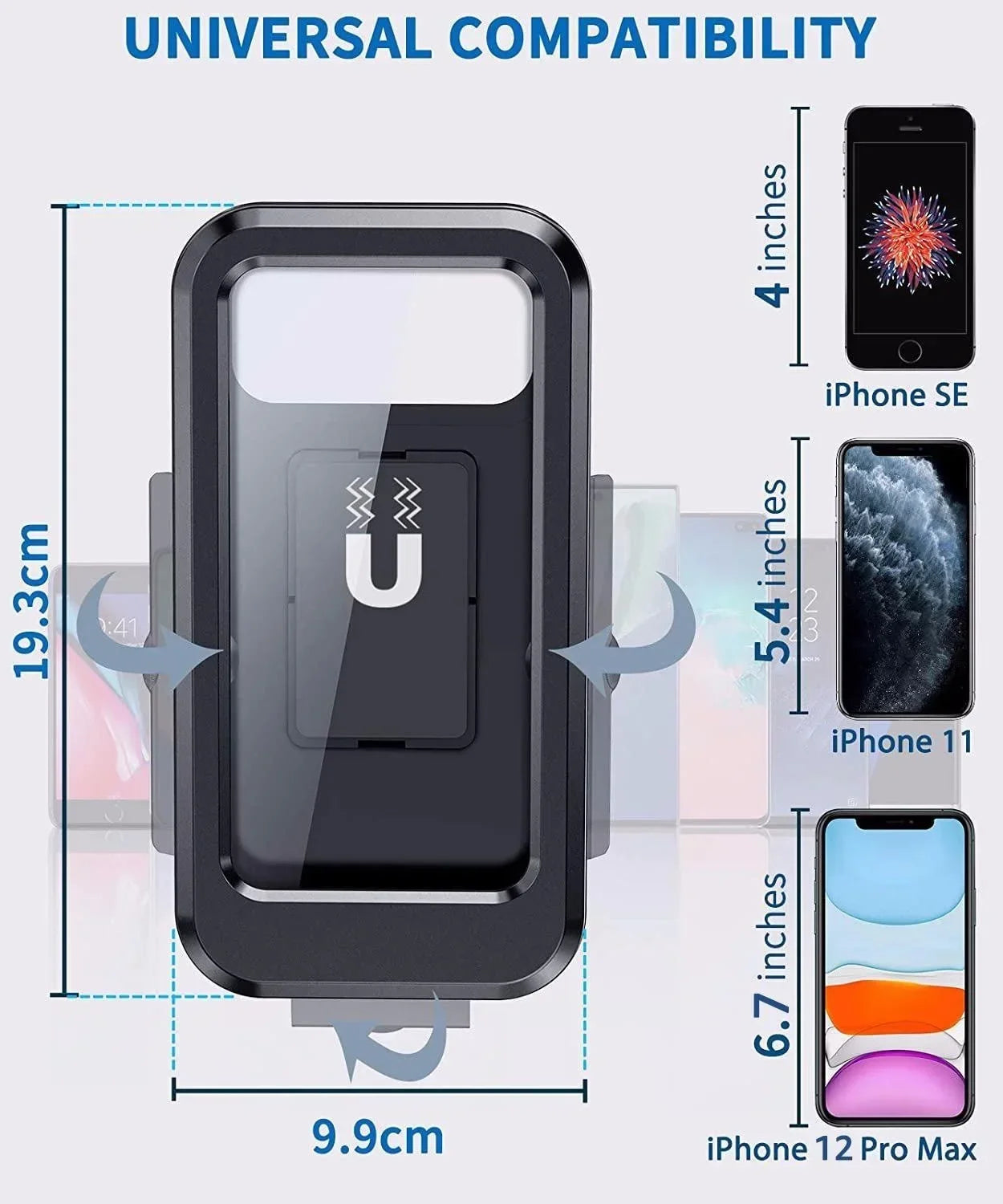 Black universal bike phone mount with adjustable clamp and magnetic holder