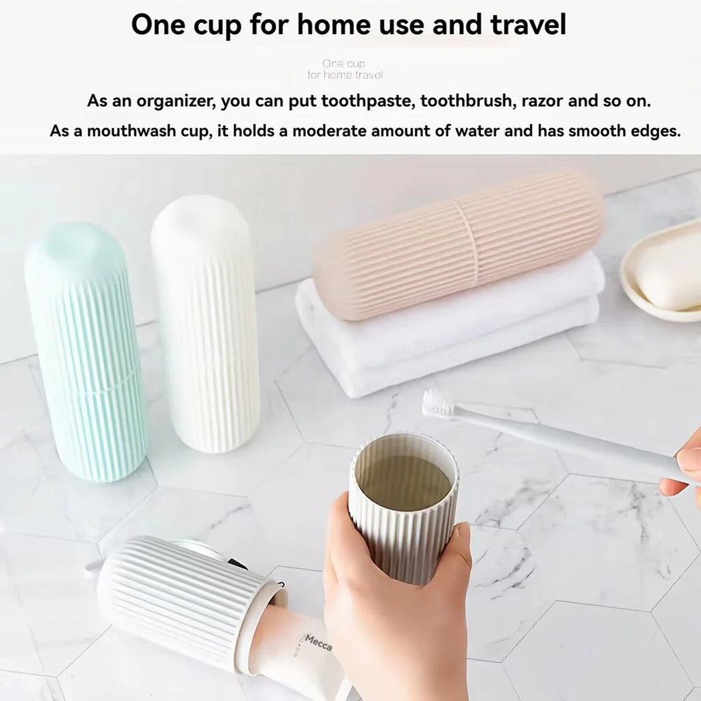 Travel toothbrush holder and wash cup set in pastel colors