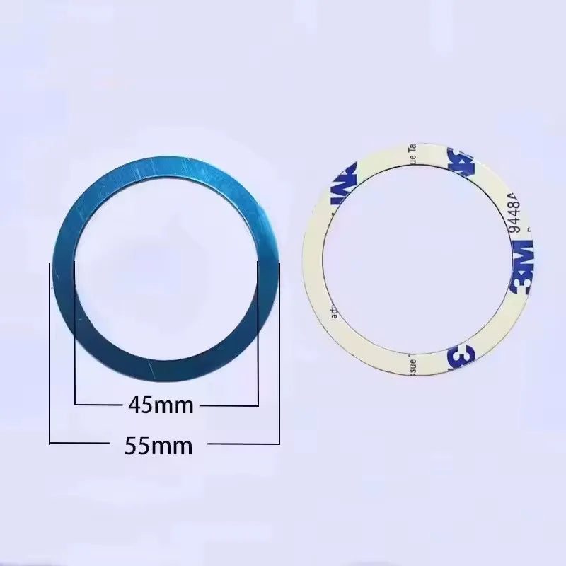 Magnetic car phone holder ring with circular size diagram, 45mm and 55mm