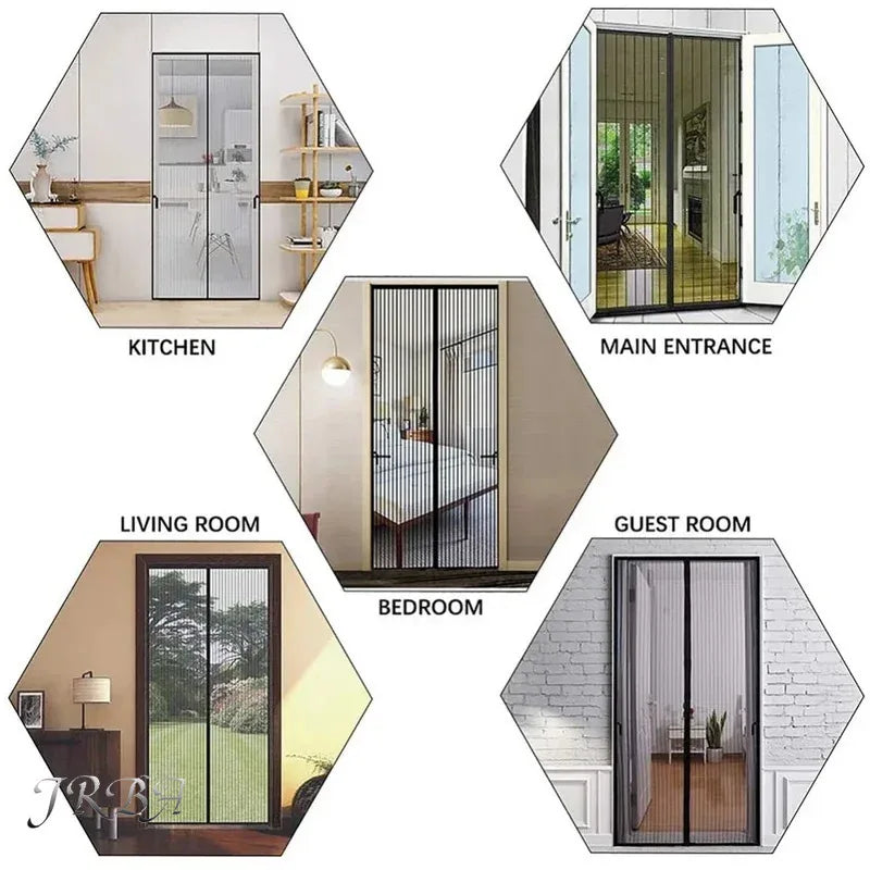 Door mosquito screen curtain shown for kitchen, main entrance, bedroom, living room