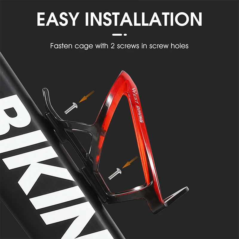 Red bicycle water bottle cage with two screw holes for secure installation