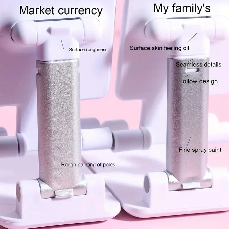 White metal desktop phone holder stand with textured, smooth-finish supports