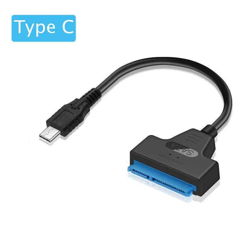 Type C to SATA adapter cable with Type C plug and blue SATA connector