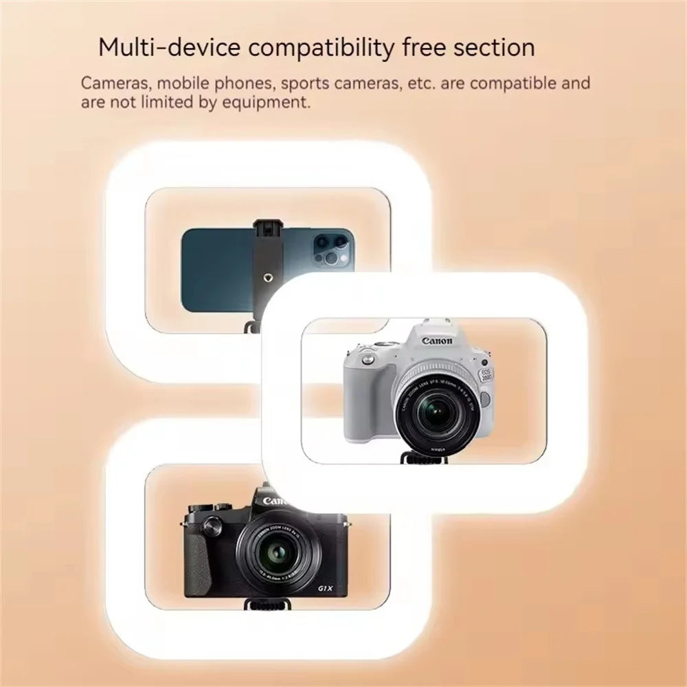 Rechargeable LED phone fill light kit with multi-device camera and phone mounts