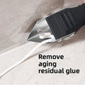 Silicone scraper squeegee tool with black handle and angled blade for glue removal