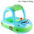 Light blue and green inflatable car-shaped pool float for toddlers with canopy arch