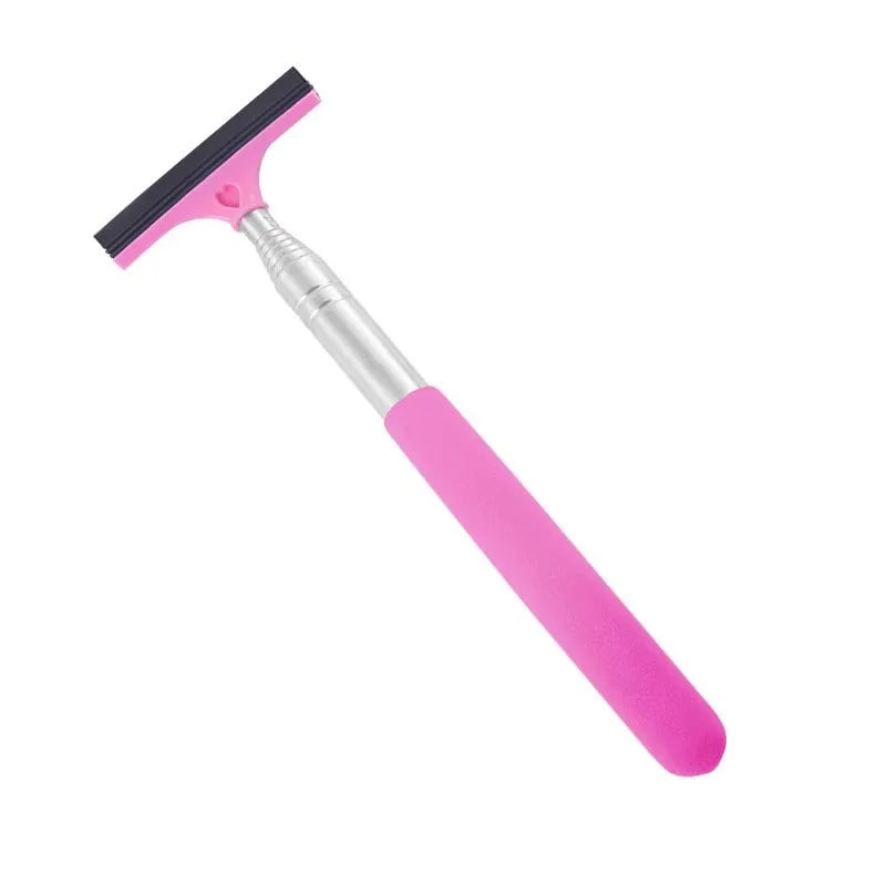 Telescopic car mirror cleaning wiper with pink grip and rubber blade