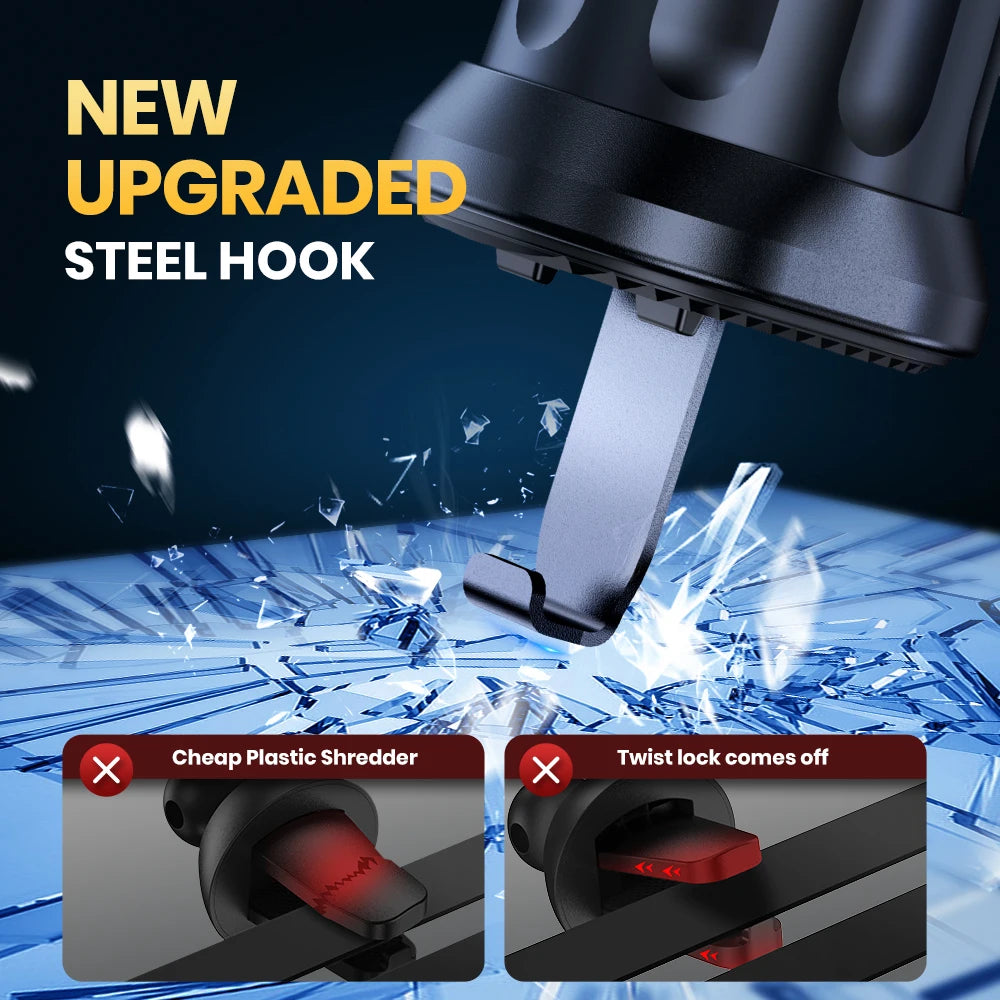 Car phone holder mount close-up of upgraded steel hook clip