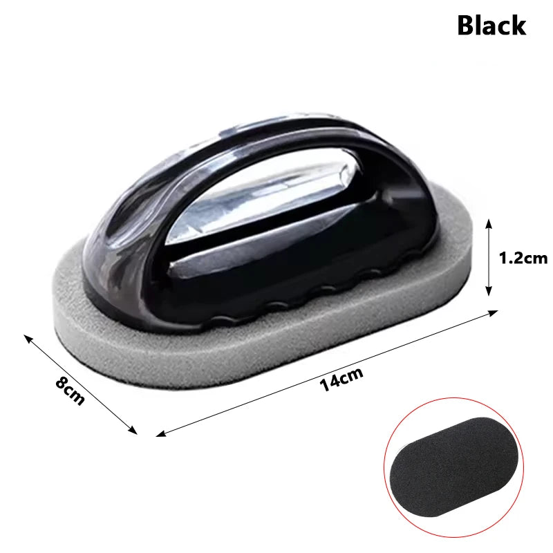 Black emery sponge brush cleaner with handle and gray abrasive base