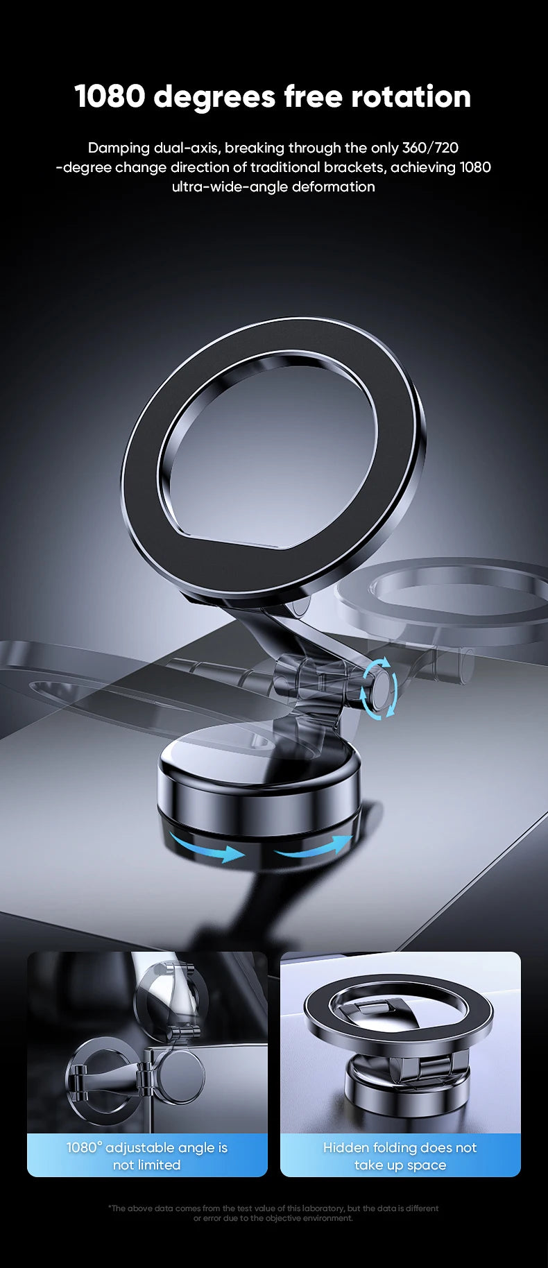 MagSafe-style car phone holder with round iron-ring base, black mount