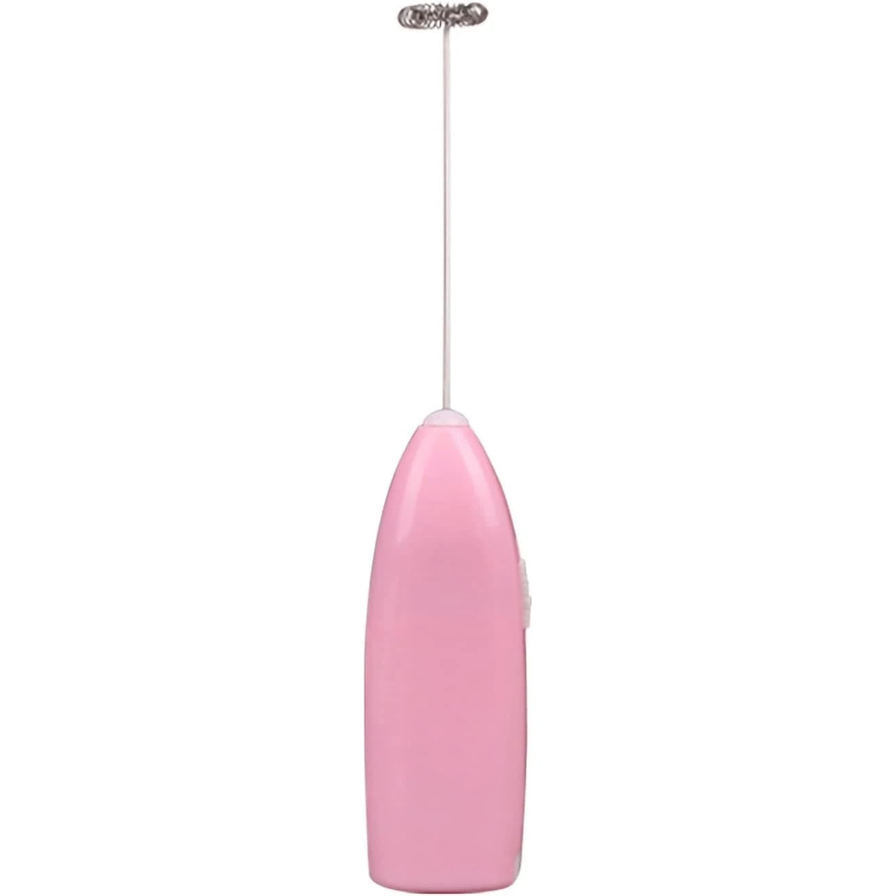 Pink handheld electric milk frother with wire whisk beater