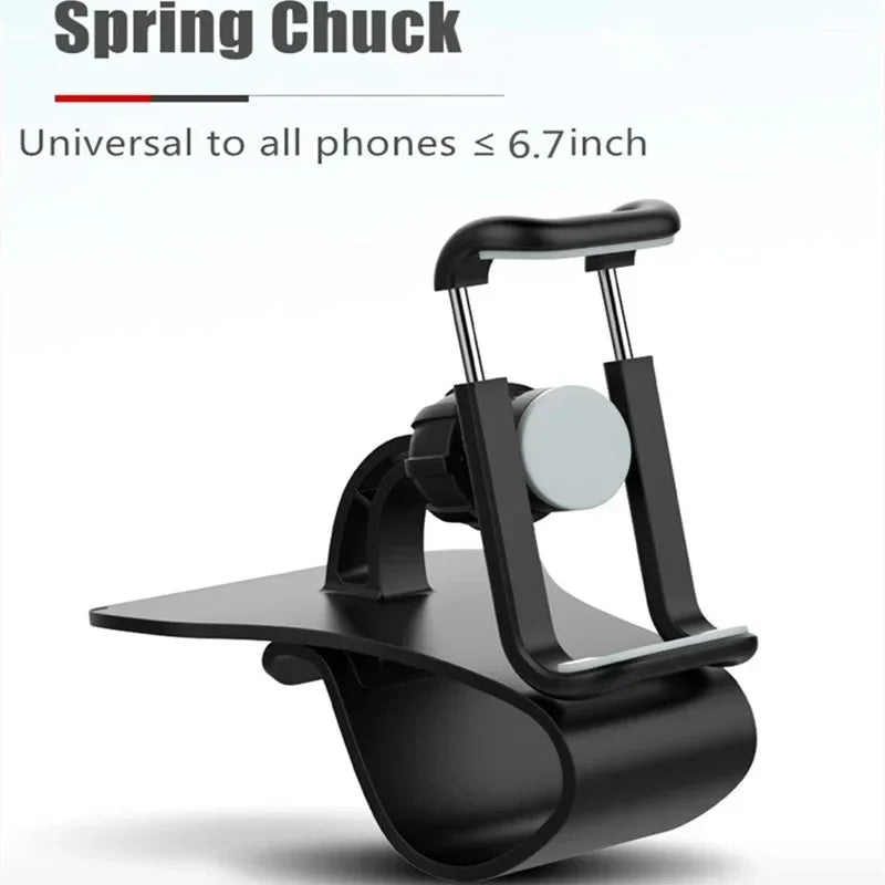 Universal car phone holder with spring chuck clamp and cradle stand