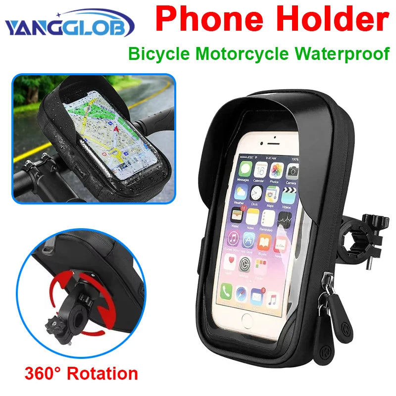 Waterproof bike/motorcycle phone holder case with 360° rotation mount, black