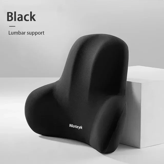 Memory foam lumbar support pillow, black contoured cushion with U-shaped back support