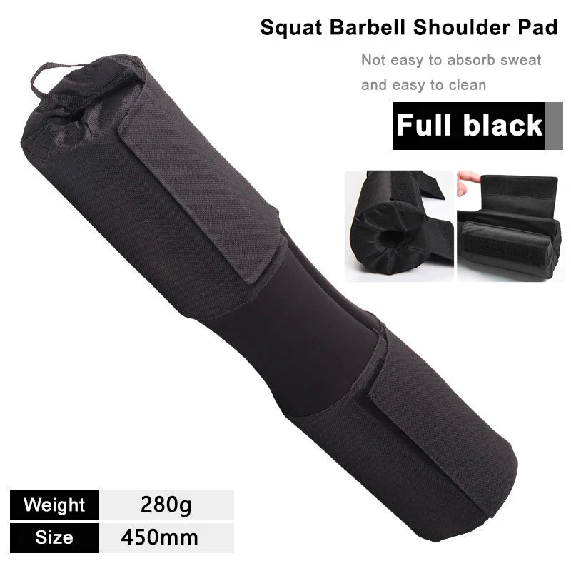 Full black barbell squat shoulder pad with foam center and strap