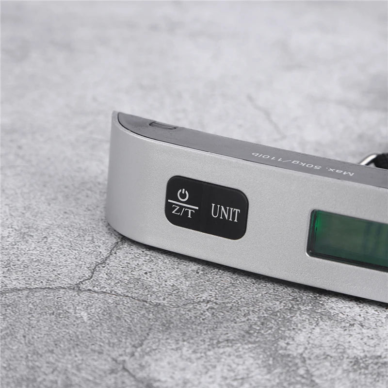 Portable digital luggage scale control buttons and green LCD window