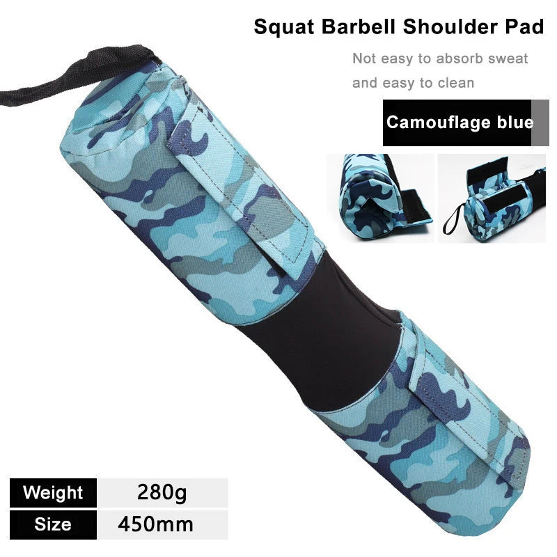Camouflage blue barbell squat shoulder pad with foam center and strap