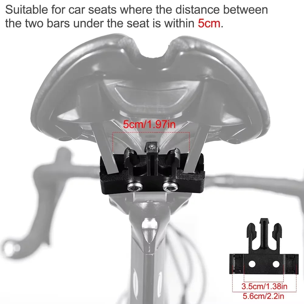 Bicycle saddle bag mounting bracket and underside mount under seat, with adjustable strap points