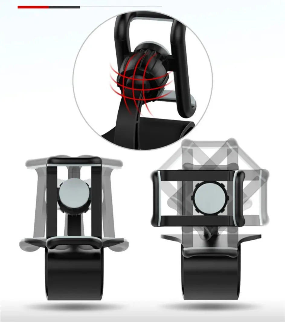 Black 360° rotatable car phone holder with adjustable cradle and side grip