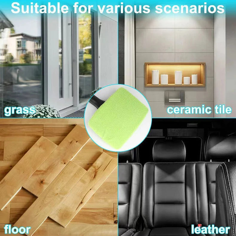 Car window cleaning brush with green microfiber pad for cleaning glass and interior surfaces.