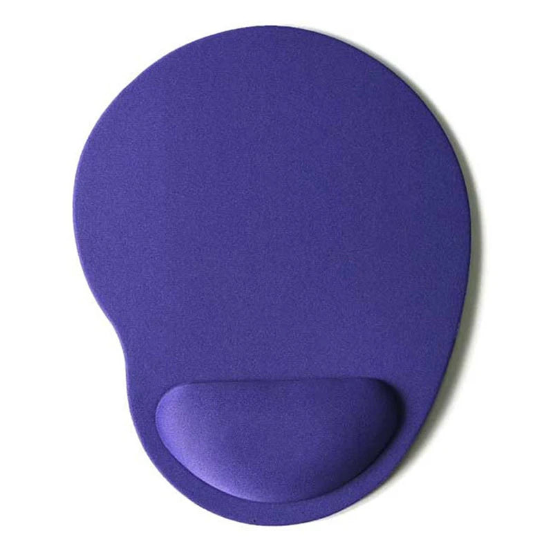 Purple wrist-rest mouse pad with contoured wrist support