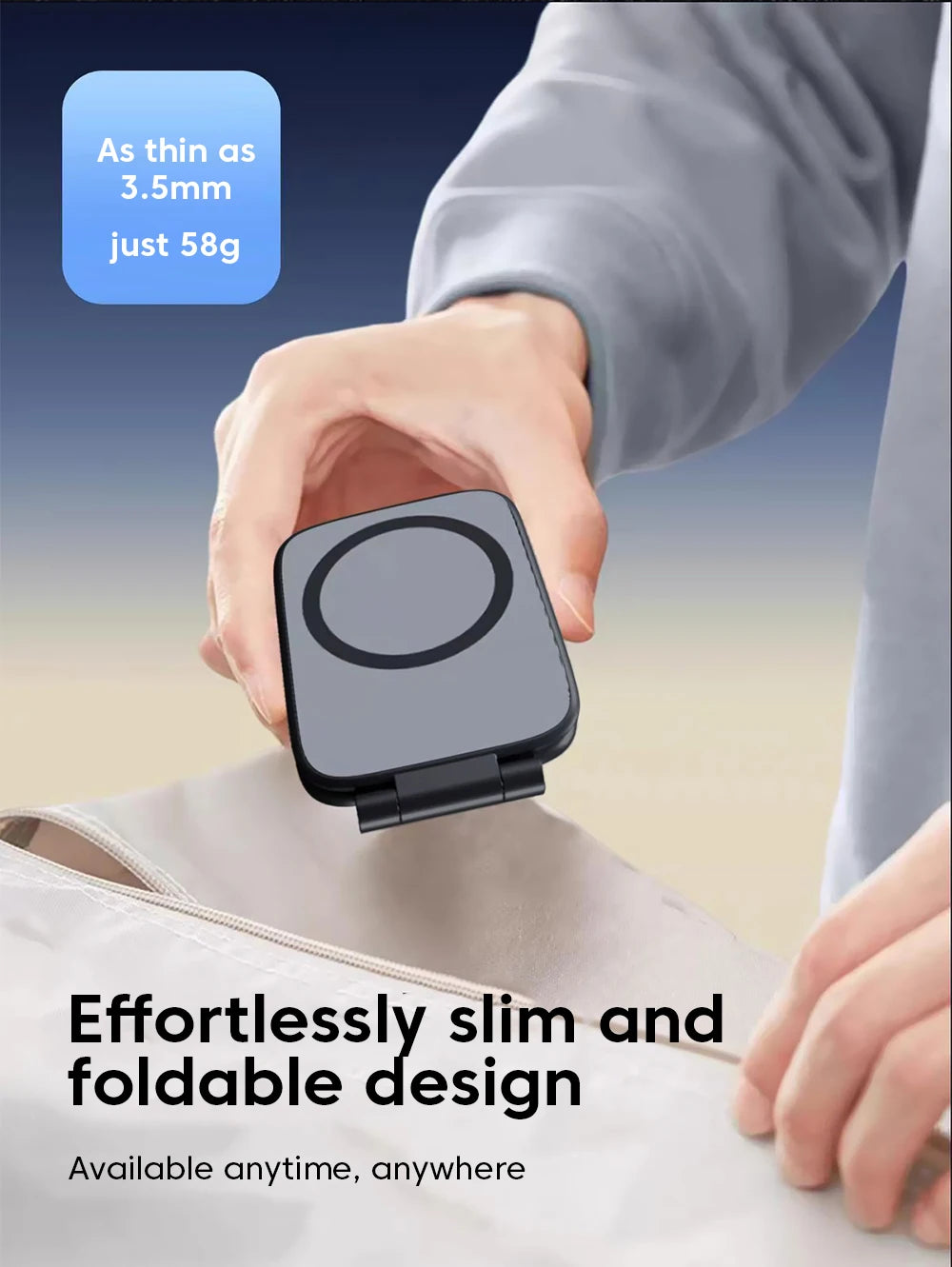 Black ultrathin foldable magnetic phone holder with slim profile and base