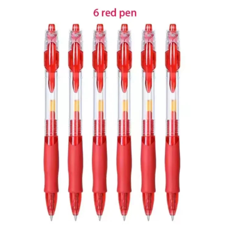 Retractable gel pen set with red pens, translucent barrel and red ink