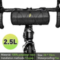 Black handlebar bicycle pannier bag centered on handlebars with secure mounting straps