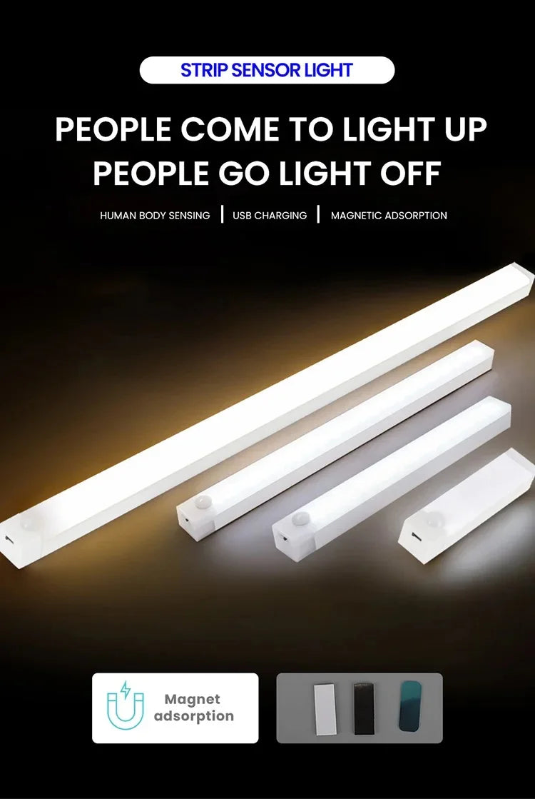 Motion sensor LED strip night light, wall-mounted glowing bar with magnetic adsorption