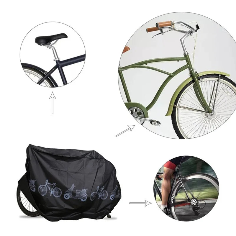 Black waterproof bicycle cover with front and side support for easy fit