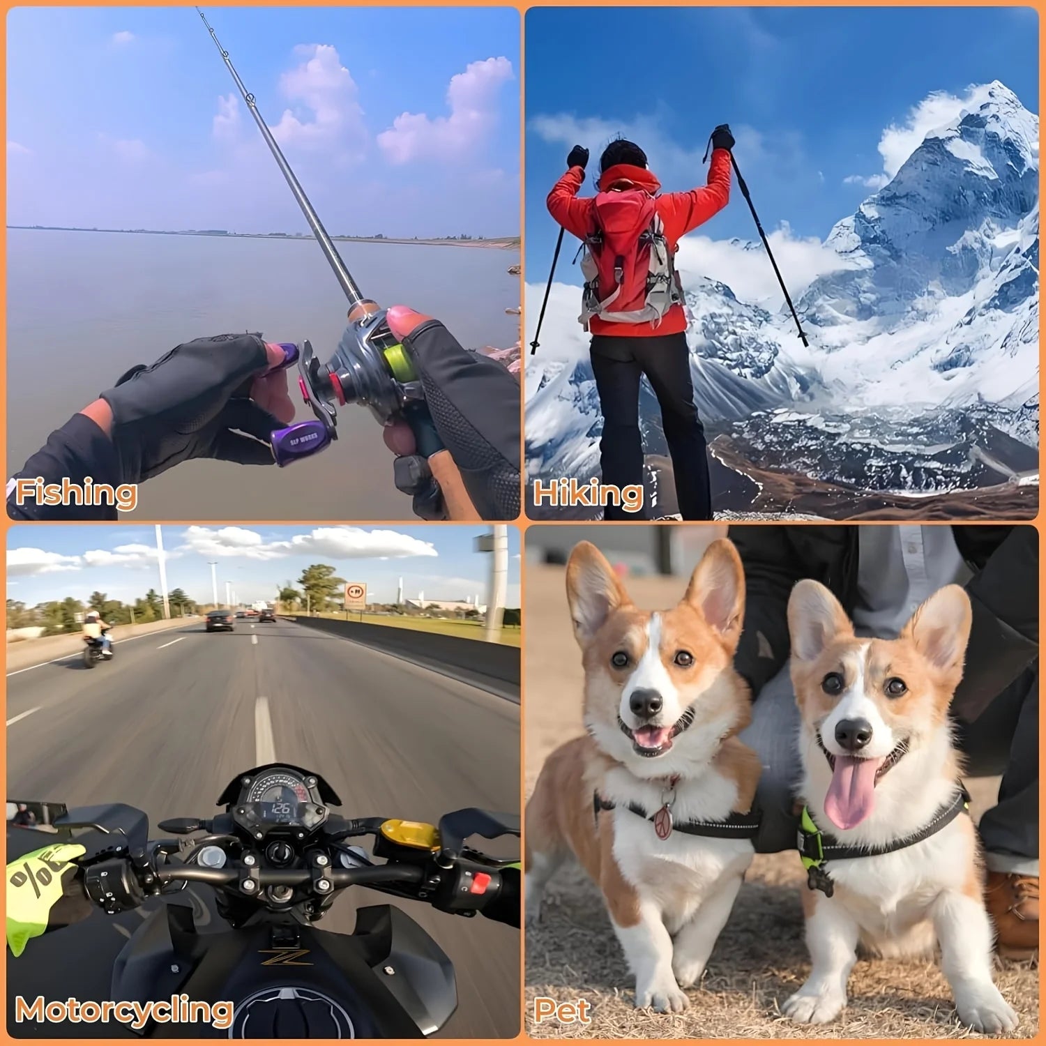 Action camera mounting straps used for outdoor activities in a collage