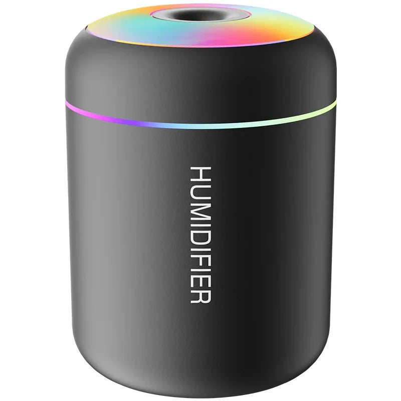 Black mini air humidifier with RGB top light ring and USB aromatherapy diffuser