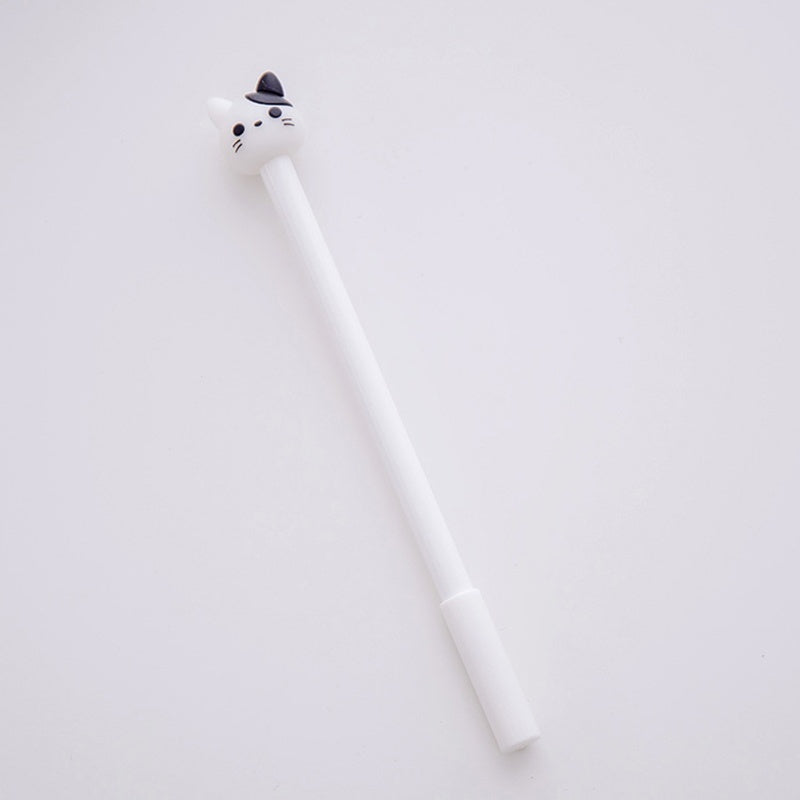White kawaii cat gel pen with cat-face topper and fine point for smooth writing