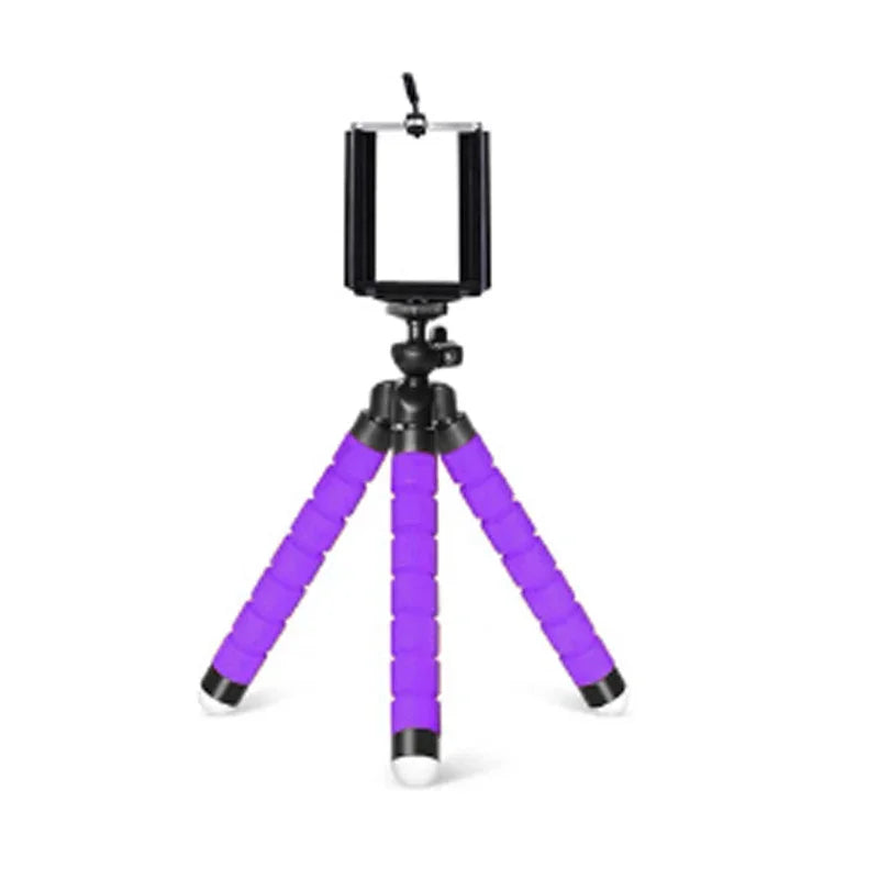 Purple mini phone tripod stand with clamp and flexible legs