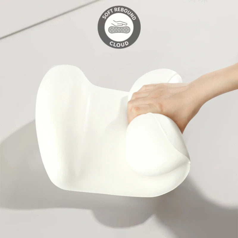 White memory-foam lumbar support cushion with soft rebound comfort mark