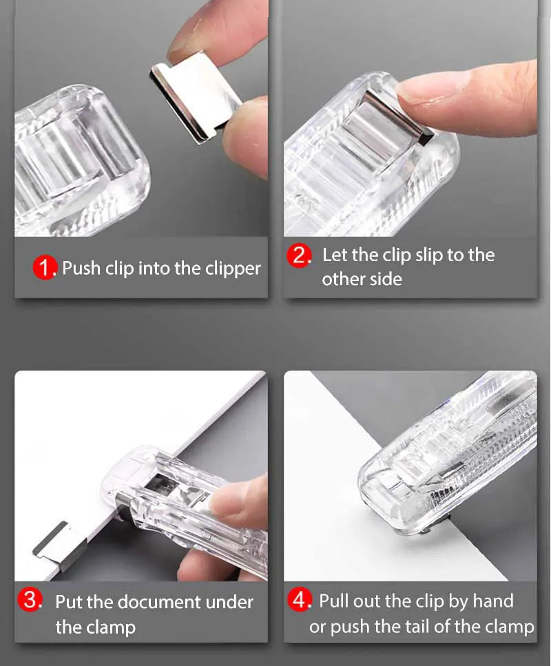 Transparent mini push stapler hand clamp with clear clip body