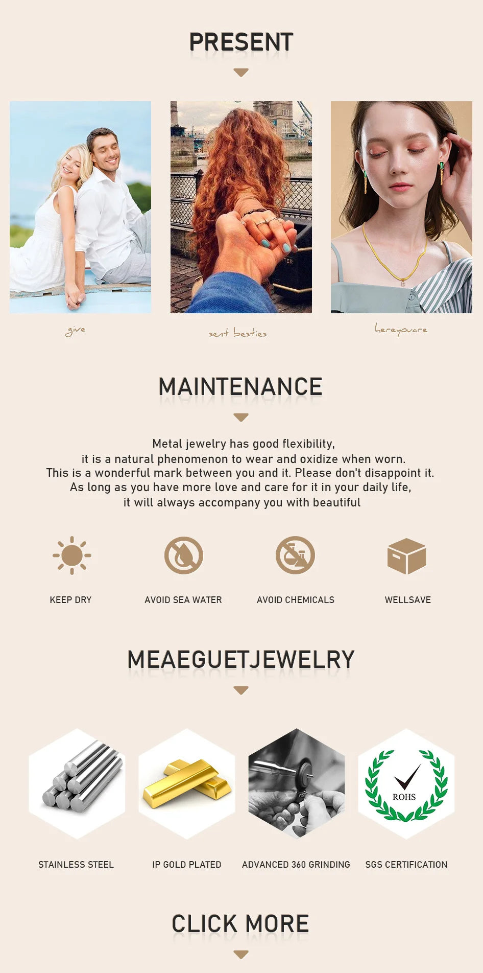 Gold-plated jewelry bracelet maintenance and materials info graphic