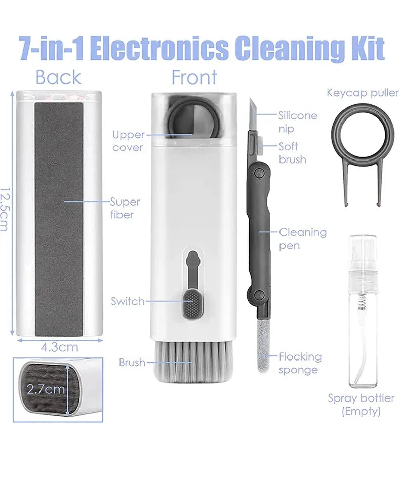 7-in-1 electronics cleaning kit showing keypad puller, brush, and cleaning pen