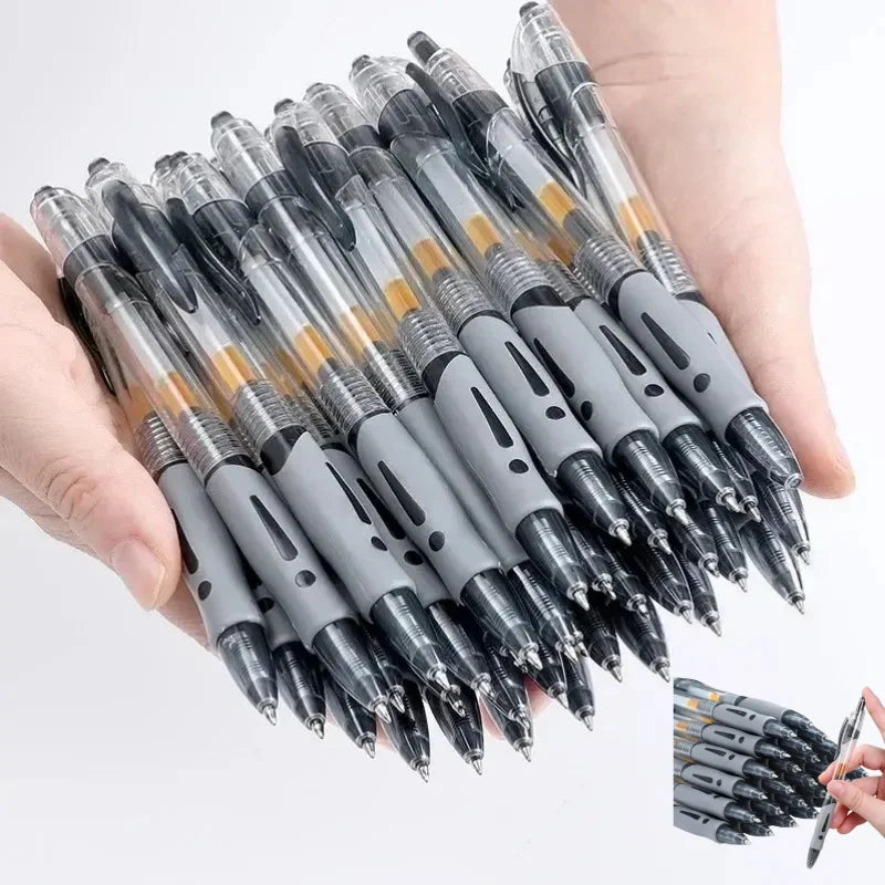 Retractable gel pen set, clear barrels with grey bodies