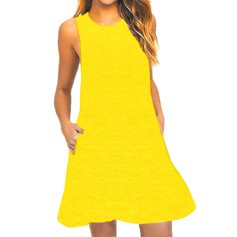 Yellow women's sleeveless swing T-shirt dress
